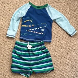Mudpie Infant Swimsuit Set with Long Sleeve Rash Guard Size 6-9 Months